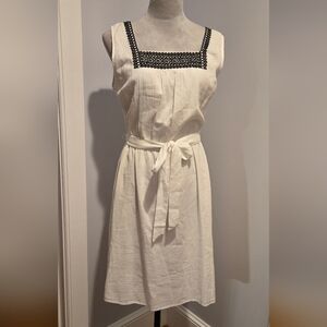 Talbots white cotton sundress self-belt embroidered square neck sz 10P & 8